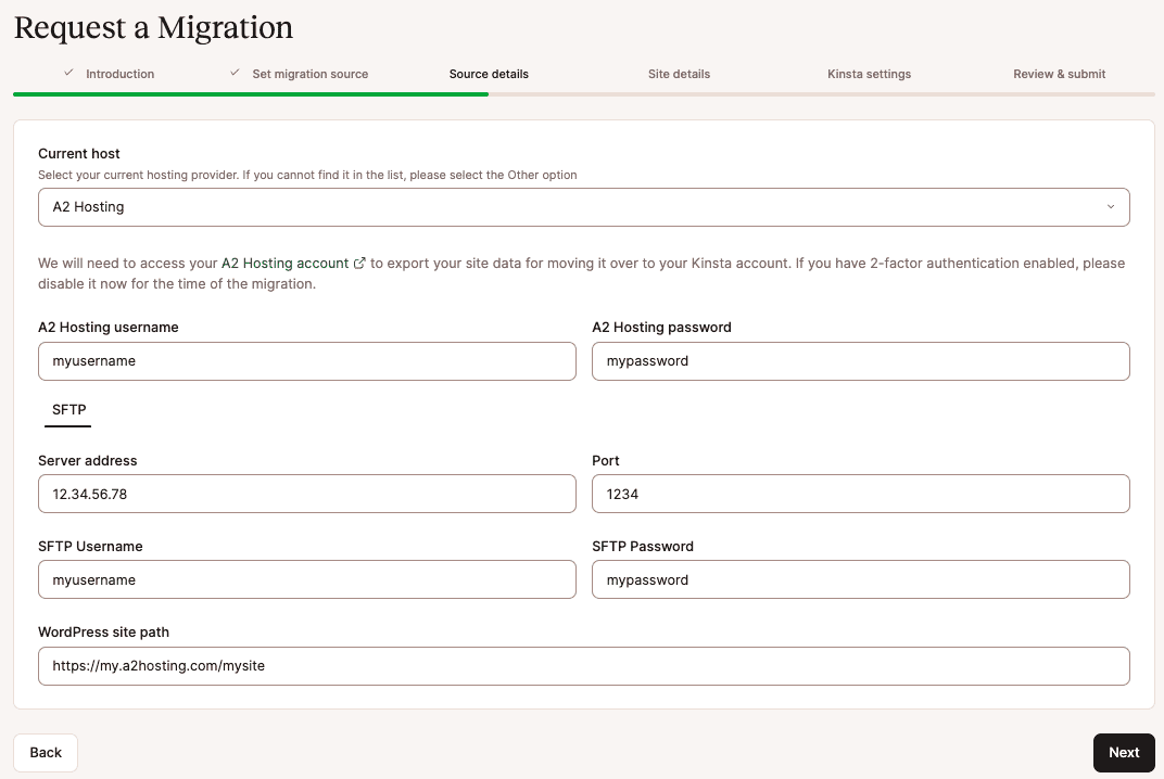 Ajoutez les détails de votre source à votre demande de migration.
