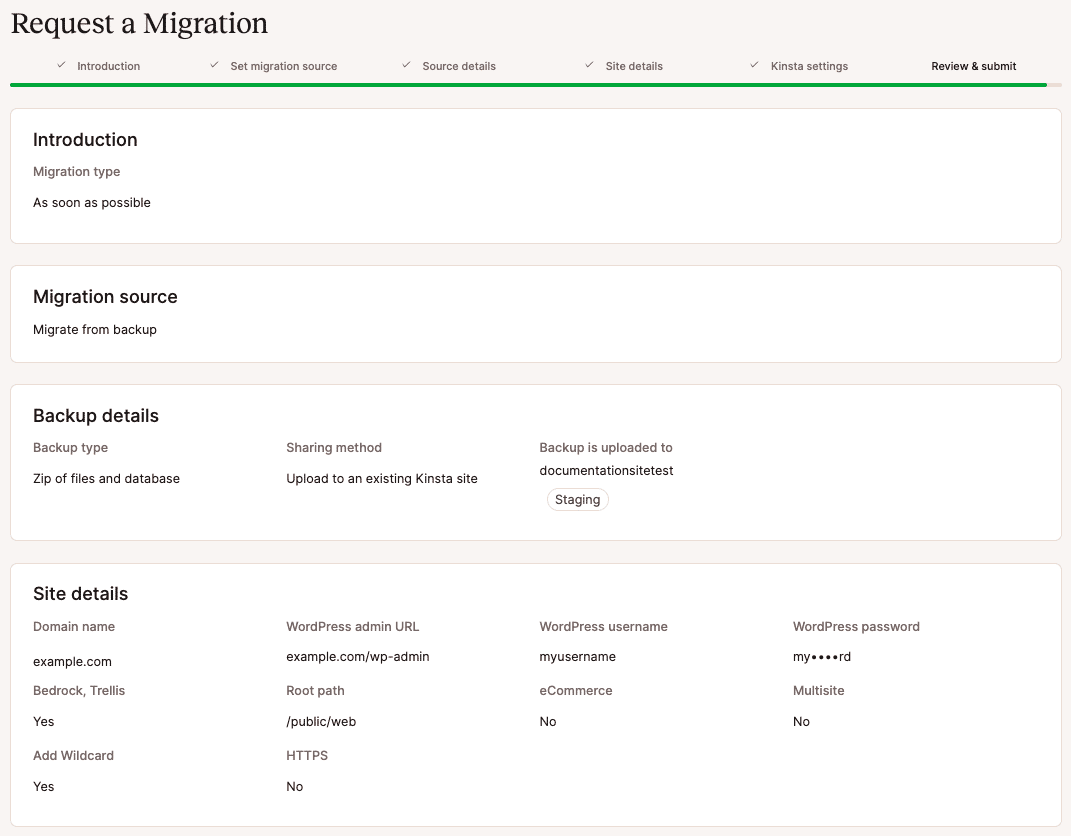 Vérifiez et envoyez votre migration à partir d'une sauvegarde.