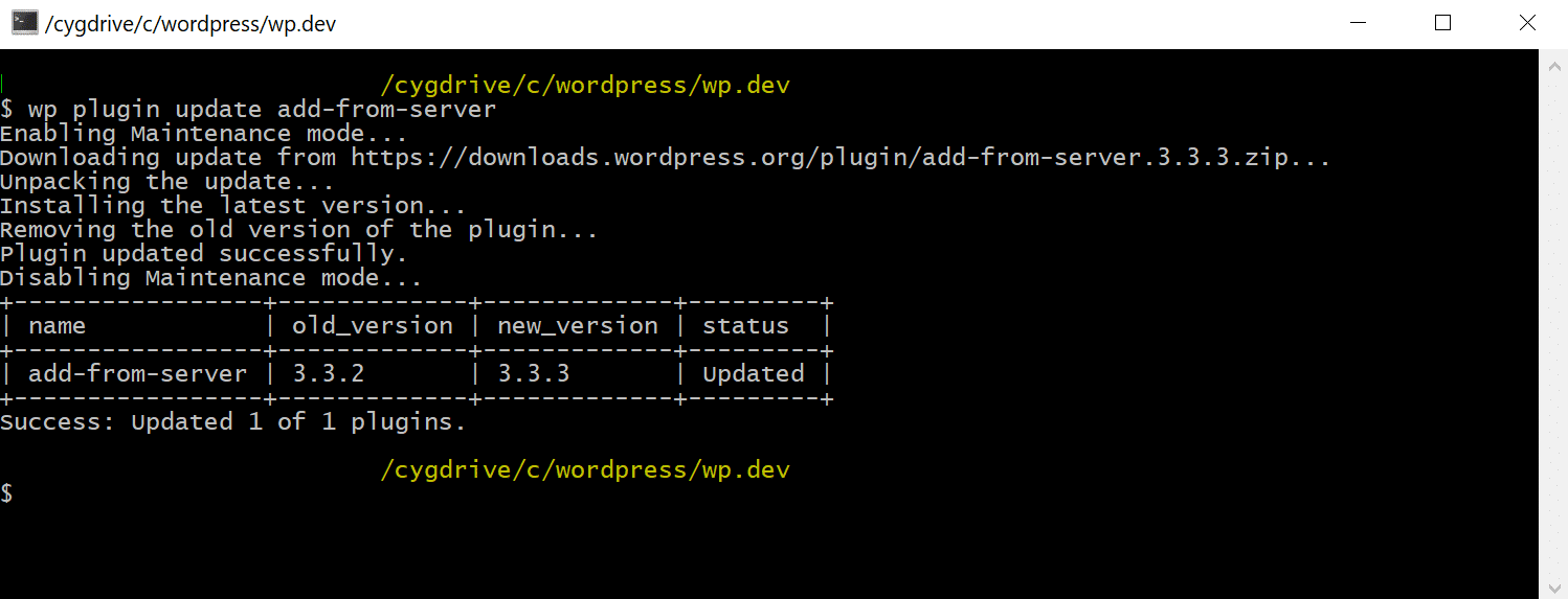 wp-cli manually update wordpress plugin