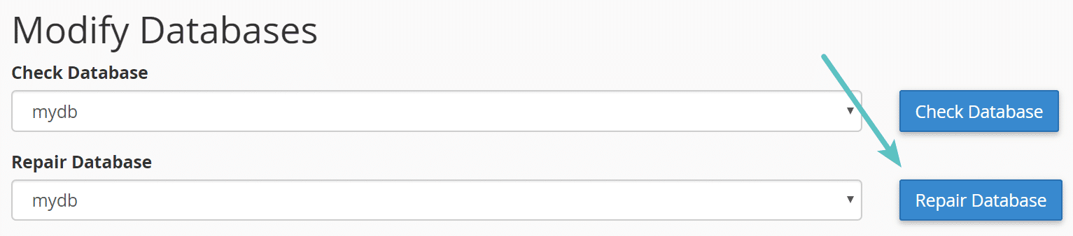 cPanel Datenbank reparieren
